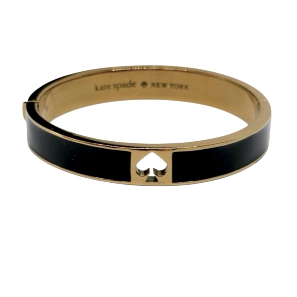 KATE SPADE New York Hole Punch Black Gold Enamel Bangle Hinged Cuff Bracelet